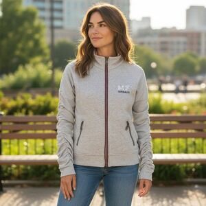 VTG Marithe Francois Girbaud Ash Grey‎ Logo Sleeve Cincher Jacket Womens S NEW